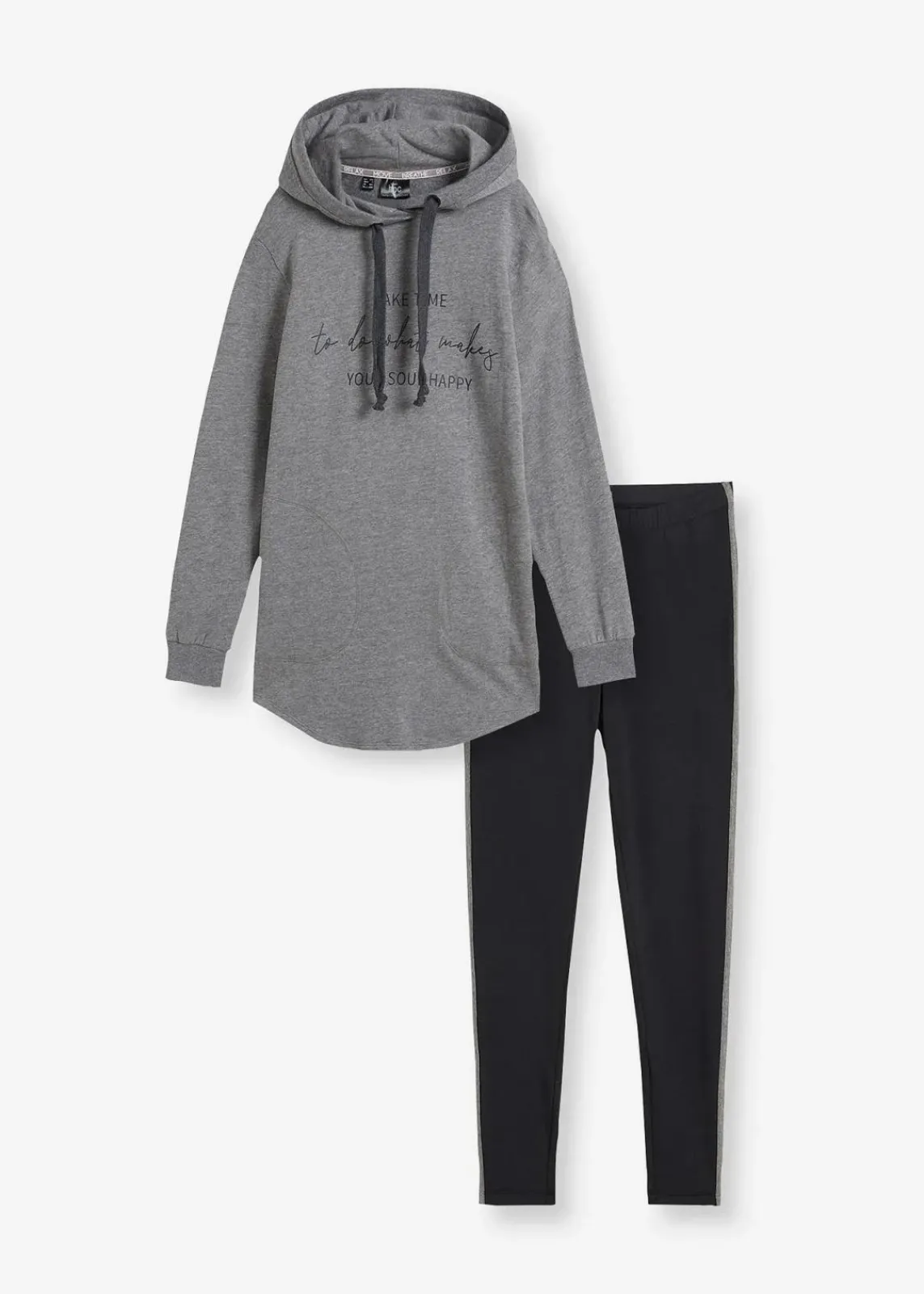 bonprix Sweat|Bekleidung·Kleider^Jogginganzug mit Long-Sweatshirt und Leggings (2-teilig) grau meliert/schwarz