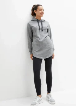 bonprix Sweat|Bekleidung·Kleider^Jogginganzug mit Long-Sweatshirt und Leggings (2-teilig) grau meliert/schwarz