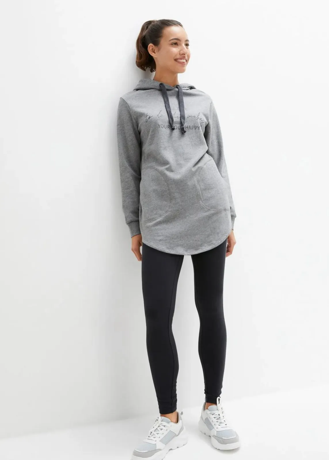 bonprix Sweat|Bekleidung·Kleider^Jogginganzug mit Long-Sweatshirt und Leggings (2-teilig) grau meliert/schwarz