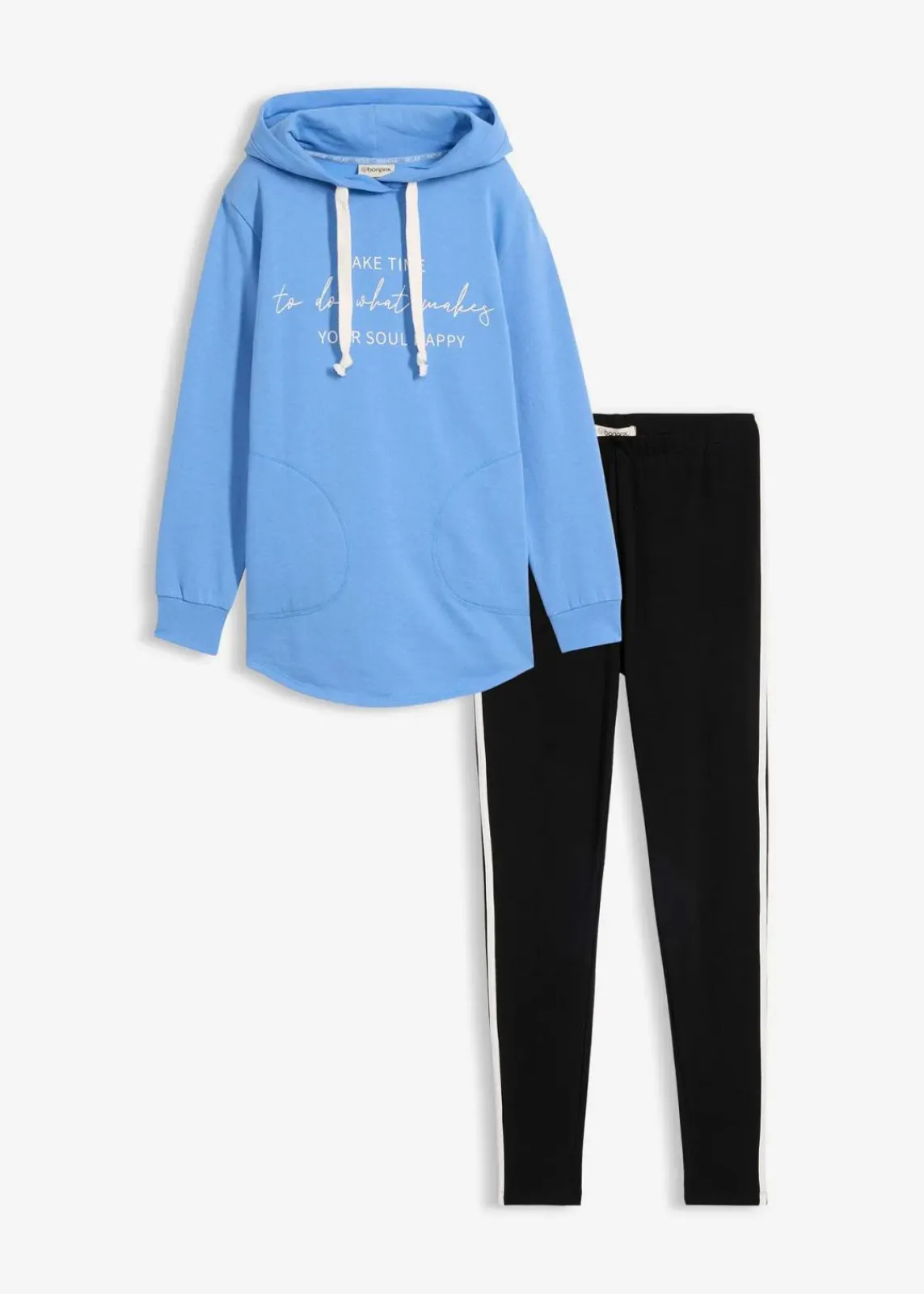 bonprix Bekleidung·Blusen & Tuniken|Bekleidung·Kleider^Jogginganzug mit Long-Sweatshirt und Leggings (2-teilig) mittelblau/schwarz