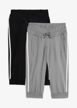 bonprix Bekleidung·Sweat|Bekleidung·Blusen & Tuniken^Jogginghose aus Baumwolle (2er Pack), Capri-Länge schwarz+rauchgrau