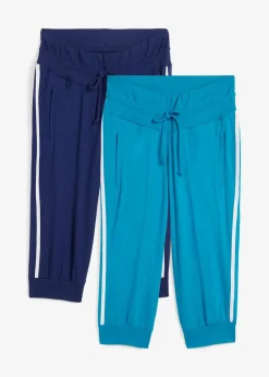 bonprix Hosen|Sweat^Jogginghose aus Baumwolle (2er Pack), Capri-Länge mitternachtsblau+dunkeltürkis