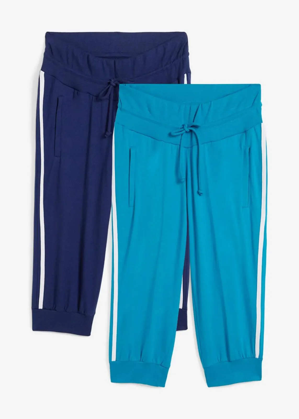 bonprix Hosen|Sweat^Jogginghose aus Baumwolle (2er Pack), Capri-Länge mitternachtsblau+dunkeltürkis