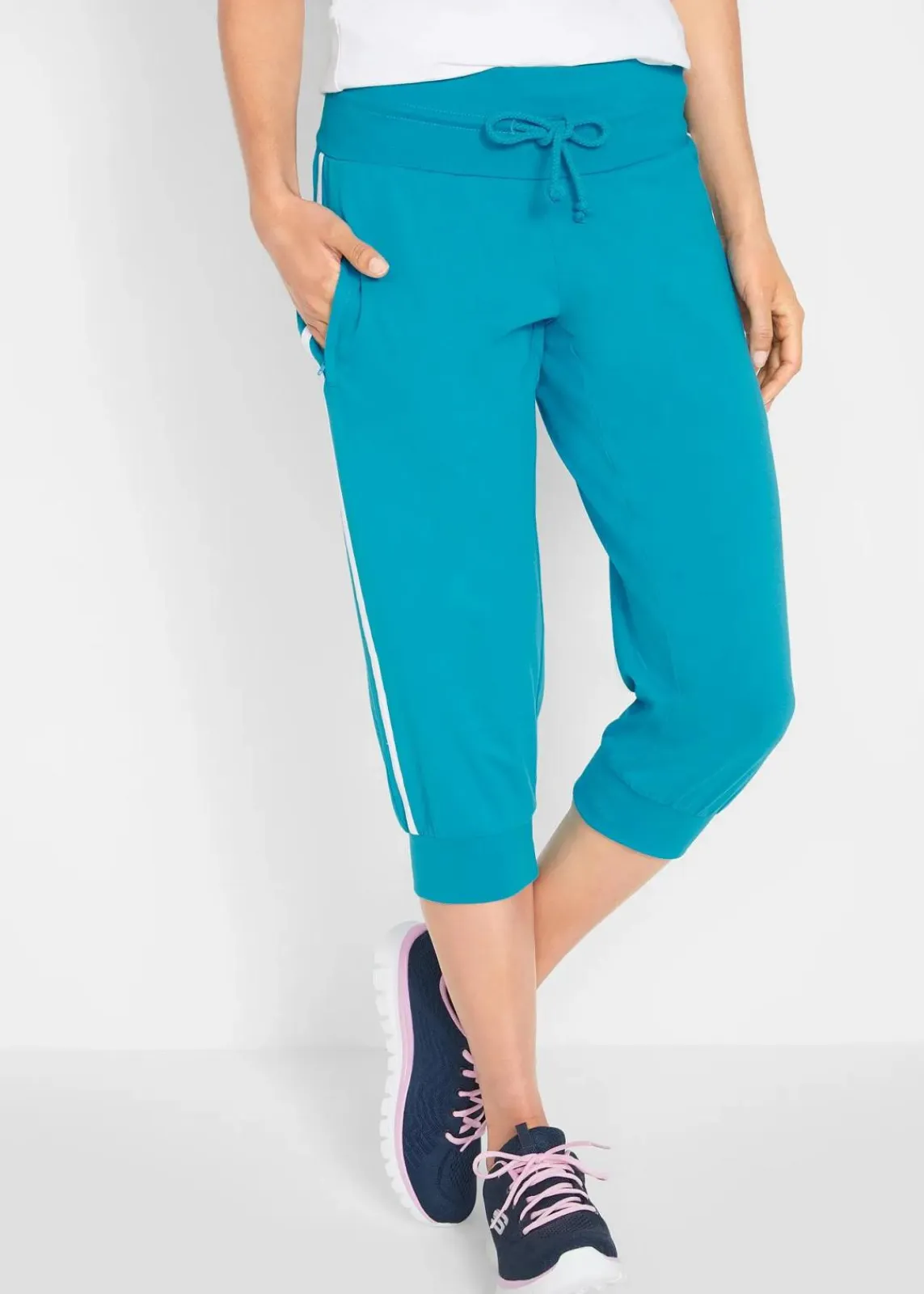 bonprix Hosen|Sweat^Jogginghose aus Baumwolle (2er Pack), Capri-Länge mitternachtsblau+dunkeltürkis
