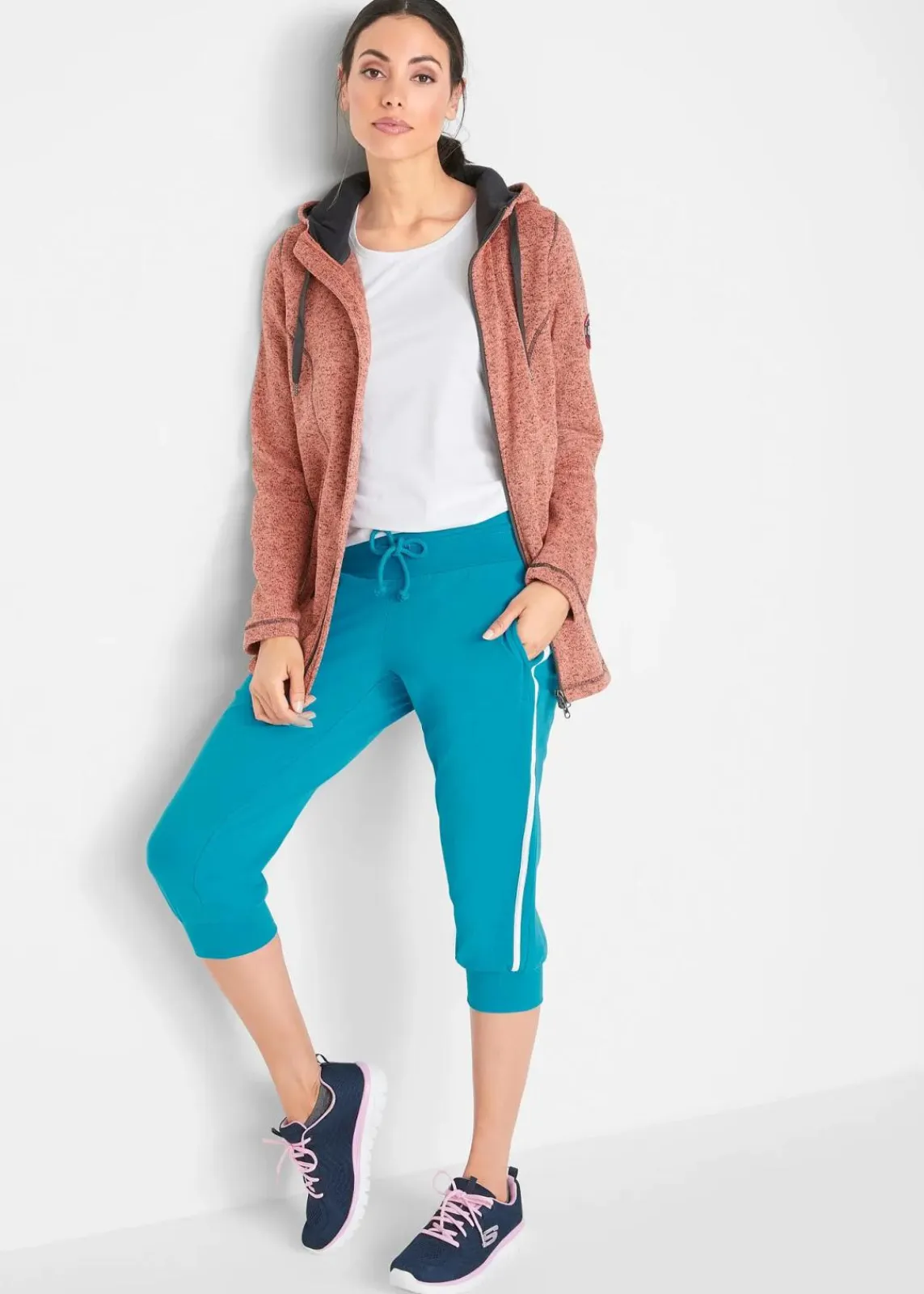 bonprix Hosen|Sweat^Jogginghose aus Baumwolle (2er Pack), Capri-Länge mitternachtsblau+dunkeltürkis