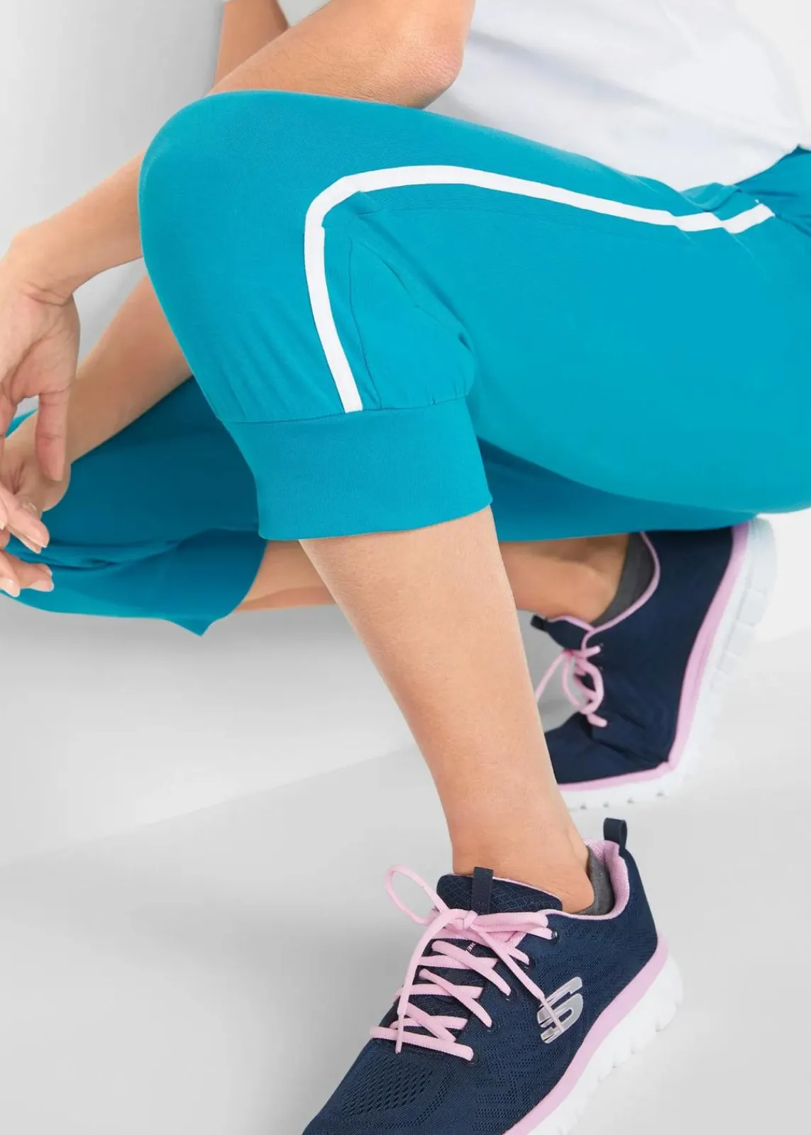 bonprix Hosen|Sweat^Jogginghose aus Baumwolle (2er Pack), Capri-Länge mitternachtsblau+dunkeltürkis