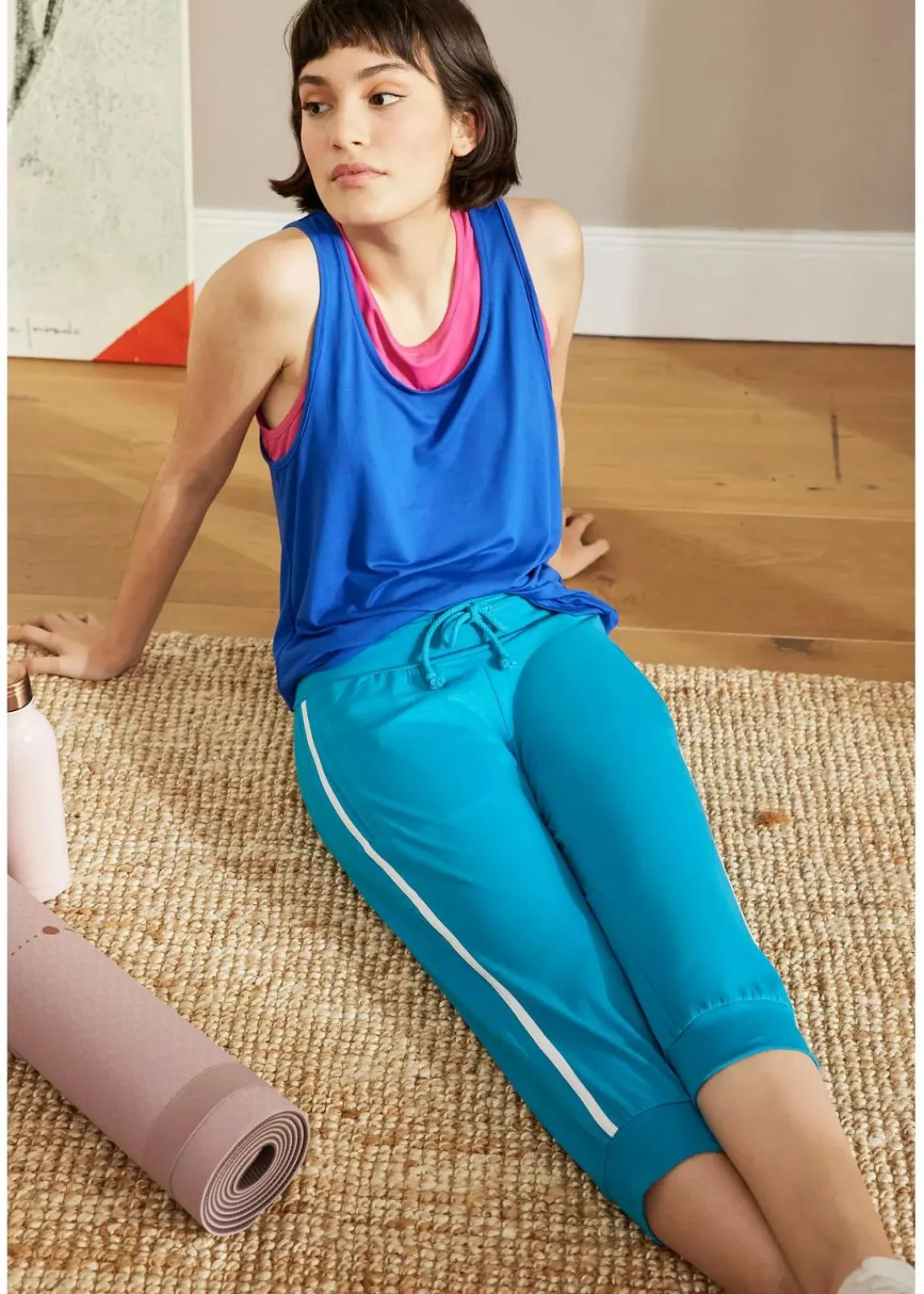 bonprix Hosen|Sweat^Jogginghose aus Baumwolle (2er Pack), Capri-Länge mitternachtsblau+dunkeltürkis