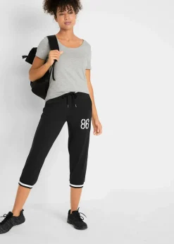 bonprix Bekleidung·Sweat|Bekleidung·Blusen & Tuniken^Jogginghose, 3/4-Länge aus Baumwollmix schwarz bedruckt
