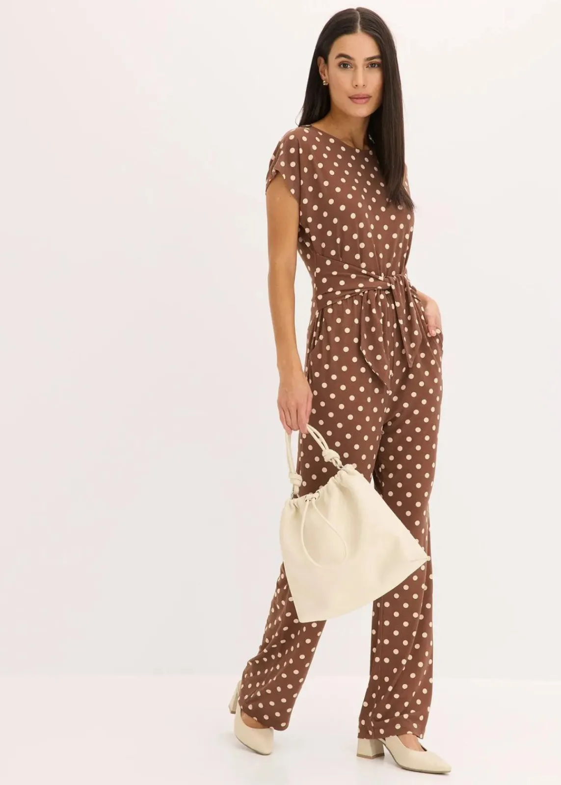 bonprix Bekleidung·Homewear|Jumpsuits^Jumpsuit hellbraun/sandbeige gepunktet