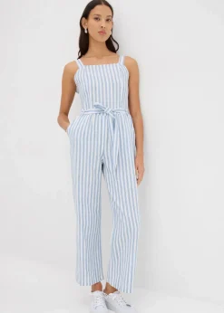 bonprix Jumpsuits^Jumpsuit aus Baumwoll-Leinen Mix blau/weiß längs gestreift