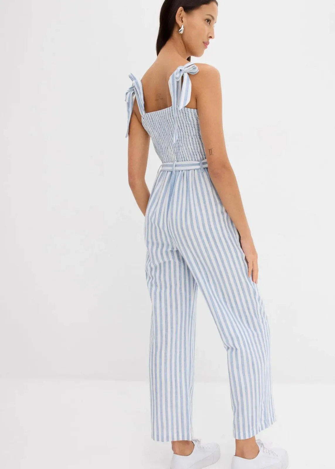 bonprix Jumpsuits^Jumpsuit aus Baumwoll-Leinen Mix blau/weiß längs gestreift