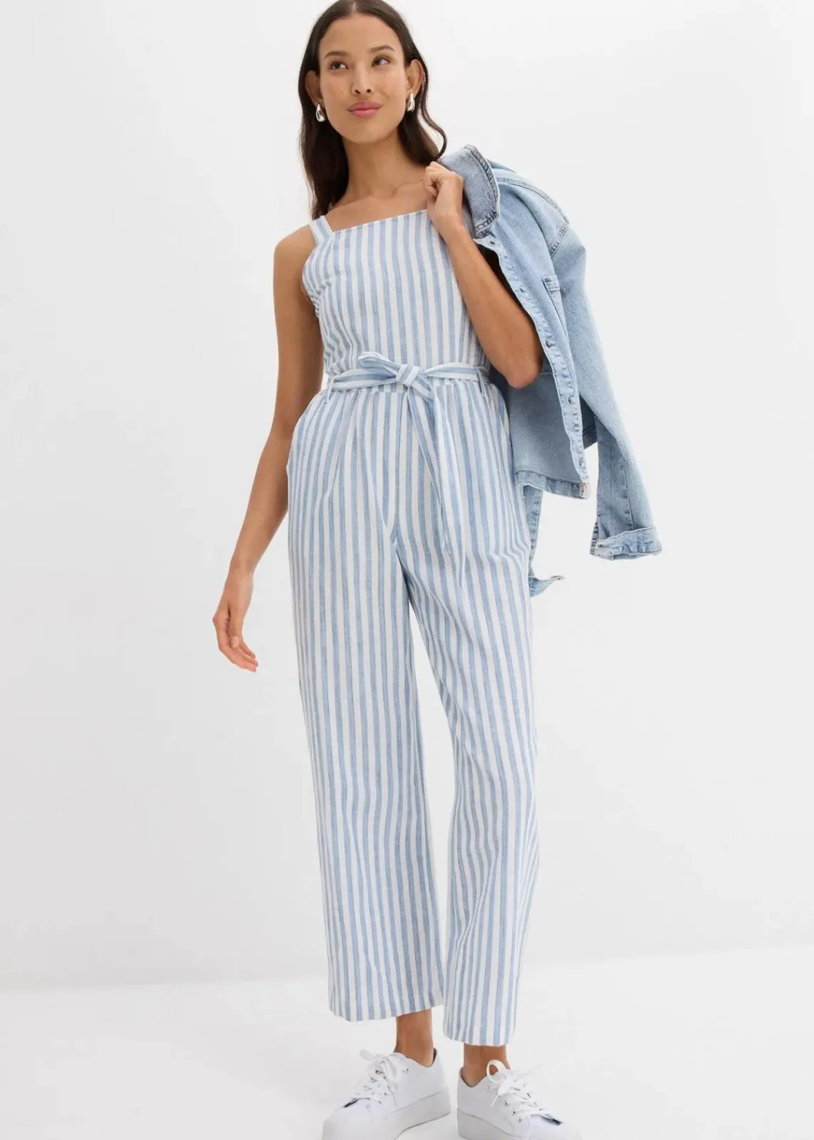 bonprix Jumpsuits^Jumpsuit aus Baumwoll-Leinen Mix blau/weiß längs gestreift