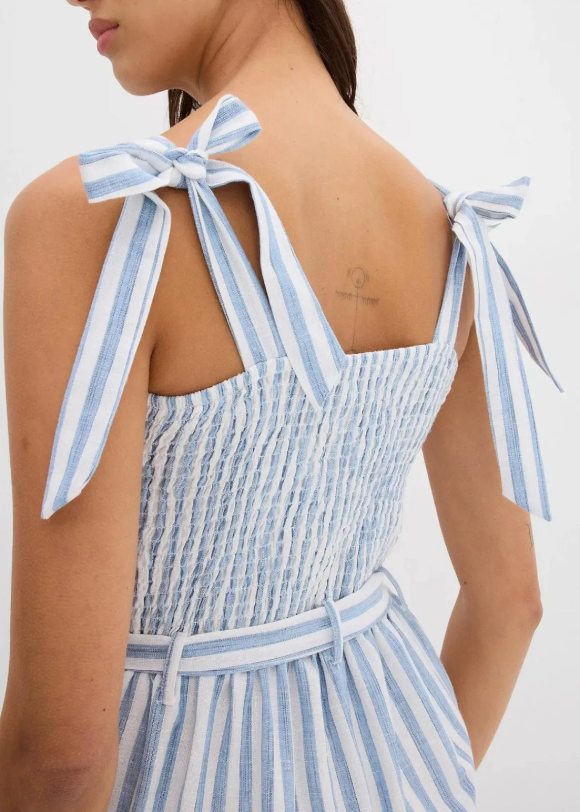 bonprix Jumpsuits^Jumpsuit aus Baumwoll-Leinen Mix blau/weiß längs gestreift
