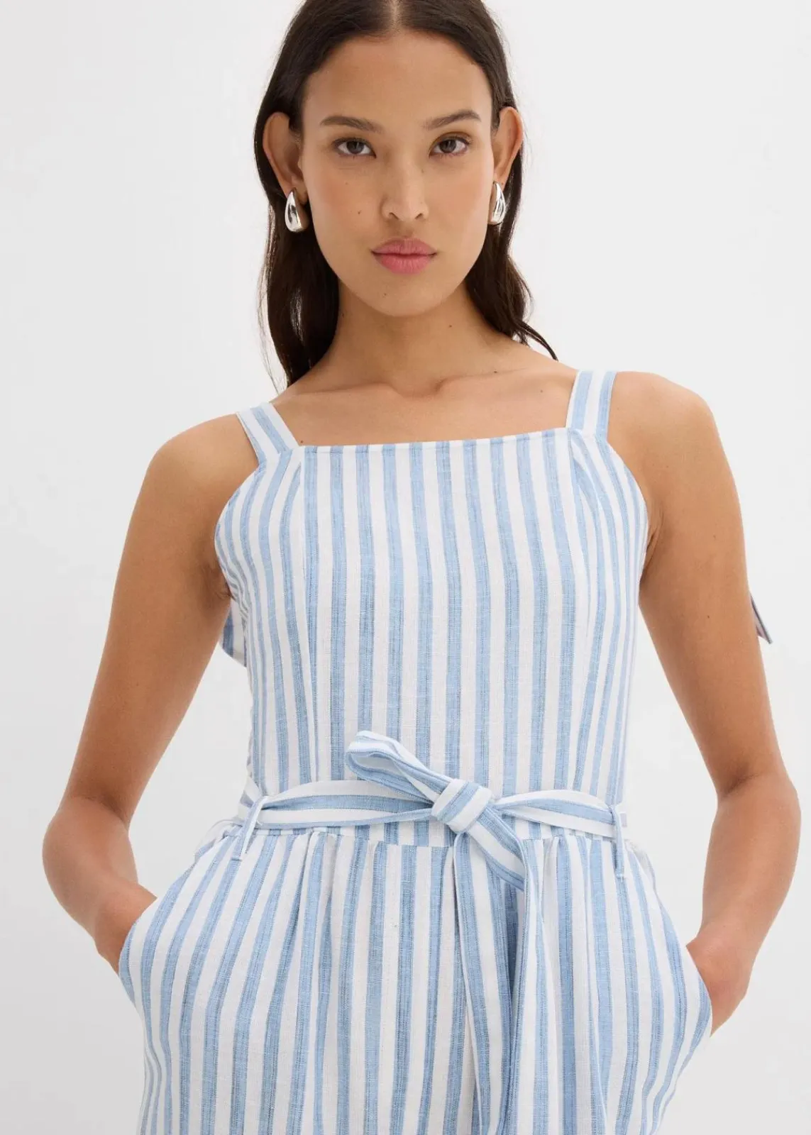 bonprix Jumpsuits^Jumpsuit aus Baumwoll-Leinen Mix blau/weiß längs gestreift
