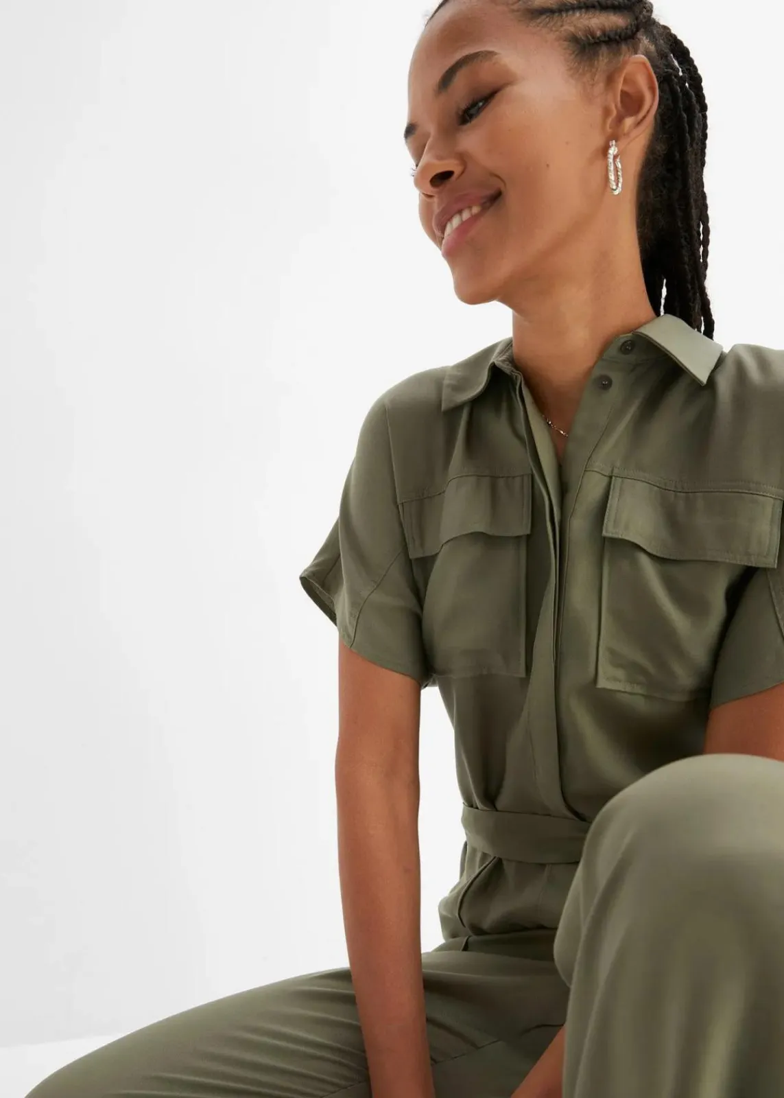 bonprix Jumpsuits|Nachhaltigere Materialien^Jumpsuit aus fließendem Lyocell oliv