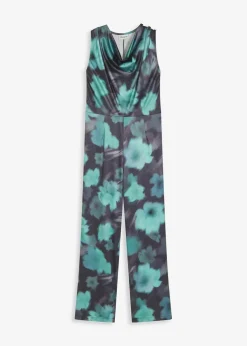 bonprix Jumpsuits^Jumpsuit aus fließendem Satin schwarz/grün floral
