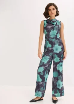bonprix Jumpsuits^Jumpsuit aus fließendem Satin schwarz/grün floral