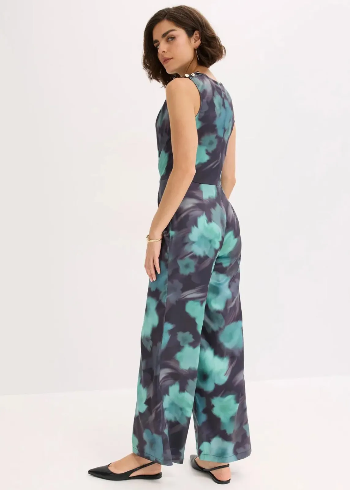 bonprix Jumpsuits^Jumpsuit aus fließendem Satin schwarz/grün floral