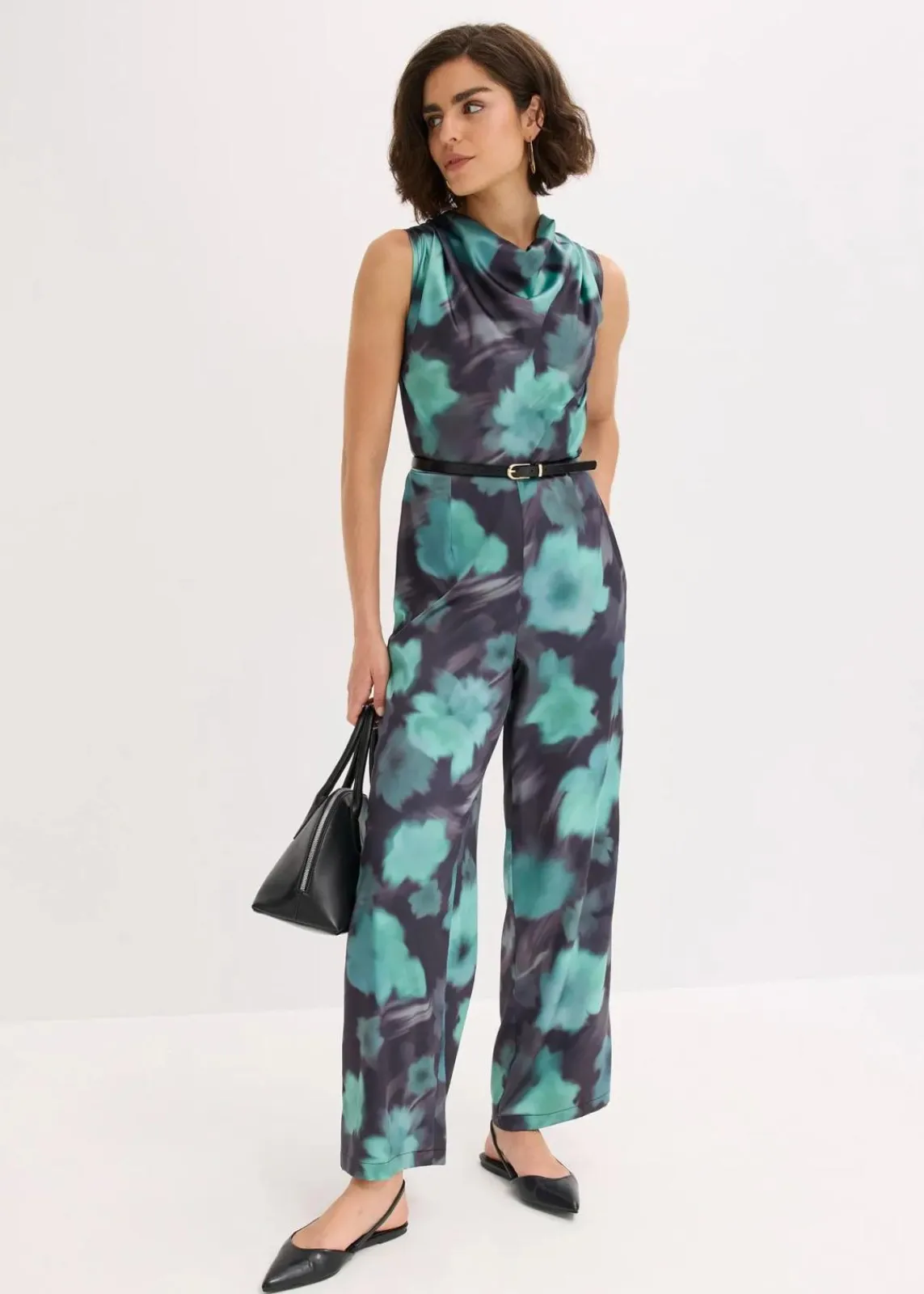 bonprix Jumpsuits^Jumpsuit aus fließendem Satin schwarz/grün floral