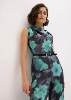 bonprix Jumpsuits^Jumpsuit aus fließendem Satin schwarz/grün floral