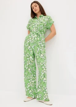 bonprix Bekleidung·Homewear|Jumpsuits^Jumpsuit aus fließendem Viskose-Mix kleegrün bedruckt