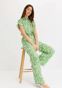 bonprix Bekleidung·Homewear|Jumpsuits^Jumpsuit aus fließendem Viskose-Mix kleegrün bedruckt