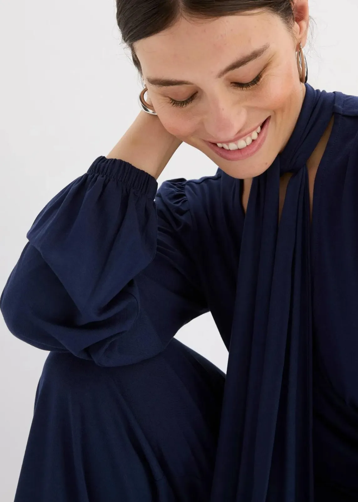 bonprix Jumpsuits|Bekleidung·Homewear^Jumpsuit aus fließendem Viskose-Mix dunkelblau