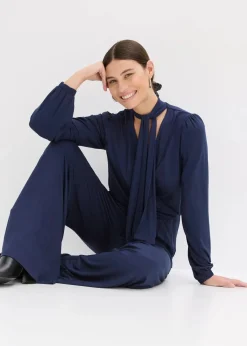 bonprix Jumpsuits|Bekleidung·Homewear^Jumpsuit aus fließendem Viskose-Mix dunkelblau