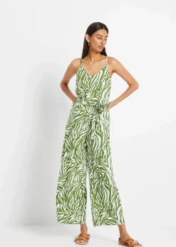 bonprix Bekleidung·Homewear|Jumpsuits^Jumpsuit aus fließender Viskose forstgrün/weiß zebra bedruckt