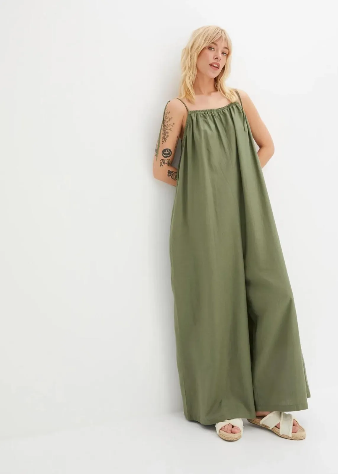 bonprix Nachhaltigere Materialien|Jumpsuits^Jumpsuit aus leichtem Leinen-Viskose-Mix oliv