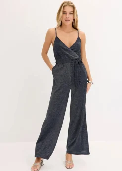 bonprix Jumpsuits^Jumpsuit aus leichter Viskose mit Glitzer dunkelblau/silber