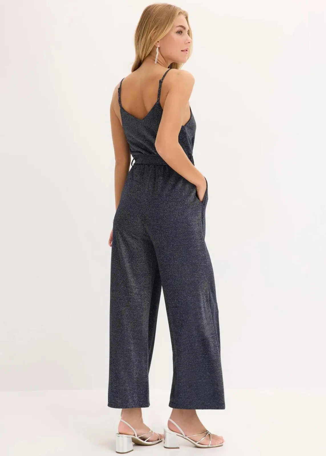 bonprix Jumpsuits^Jumpsuit aus leichter Viskose mit Glitzer dunkelblau/silber