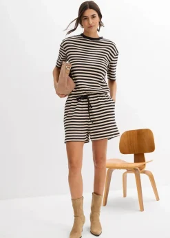 bonprix Bekleidung·Homewear|Jumpsuits^Jumpsuit aus reiner Bio-Baumwolle sandbeige/schwarz gestreift