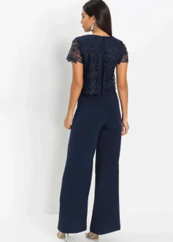 bonprix Festliche Mode|Jumpsuits^Jumpsuit aus softem Scuba mit Spitze dunkelblau