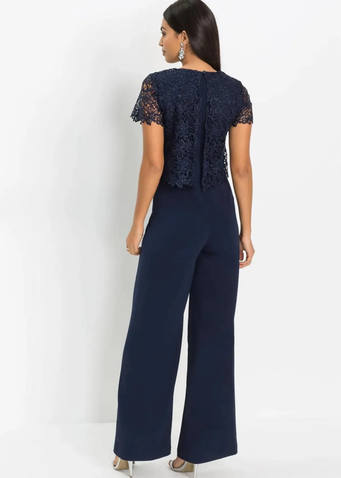 bonprix Festliche Mode|Jumpsuits^Jumpsuit aus softem Scuba mit Spitze dunkelblau