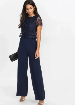 bonprix Festliche Mode|Jumpsuits^Jumpsuit aus softem Scuba mit Spitze dunkelblau