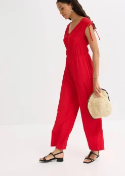 bonprix Nachhaltigere Materialien|Jumpsuits^Jumpsuit aus strukturiertem Crêpe tiefrot