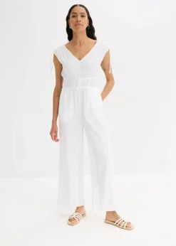 bonprix Bekleidung·Homewear|Jumpsuits^Jumpsuit aus strukturiertem Crêpe weiß