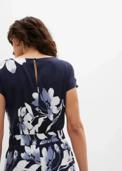 bonprix Jumpsuits|Kurzgrößen^Jumpsuit mit Bindeband dunkelblau/weiß geblümt