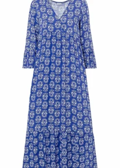 bonprix Bekleidung·Pullover & Strickjacken|Kleider^Kaftan-Kleid edelsteinblau bedruckt