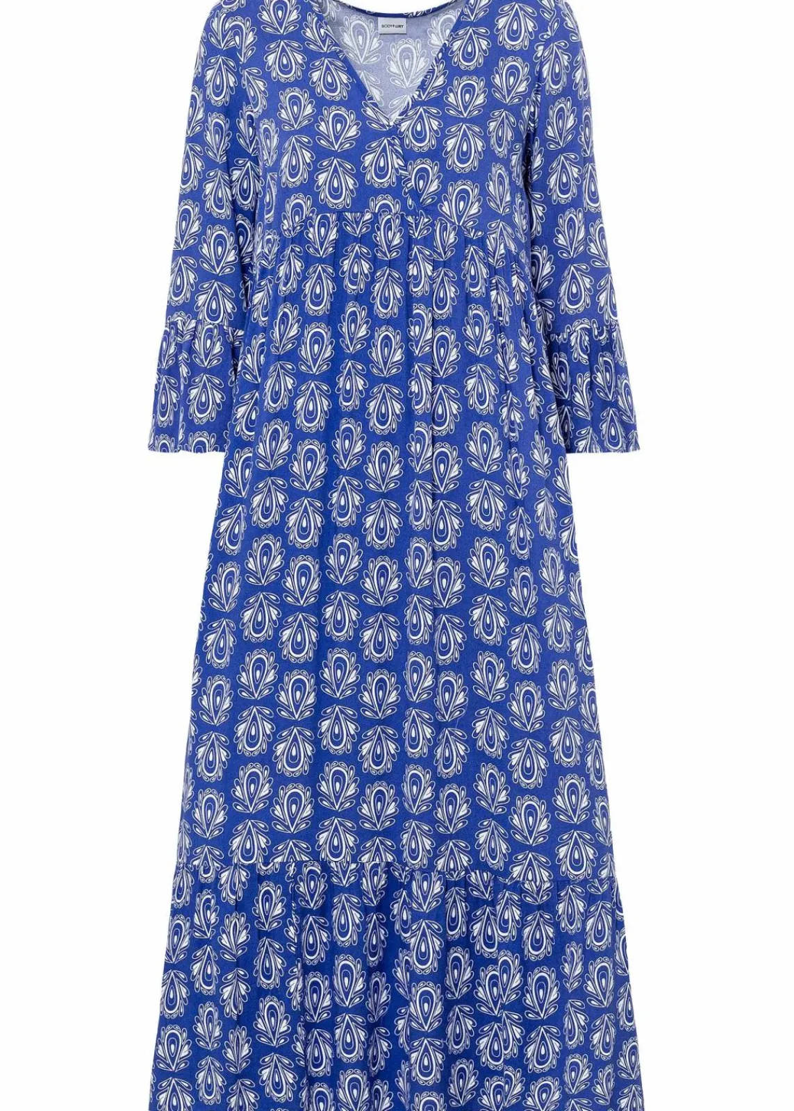 bonprix Bekleidung·Pullover & Strickjacken|Kleider^Kaftan-Kleid edelsteinblau bedruckt