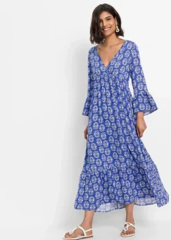 bonprix Bekleidung·Pullover & Strickjacken|Kleider^Kaftan-Kleid edelsteinblau bedruckt
