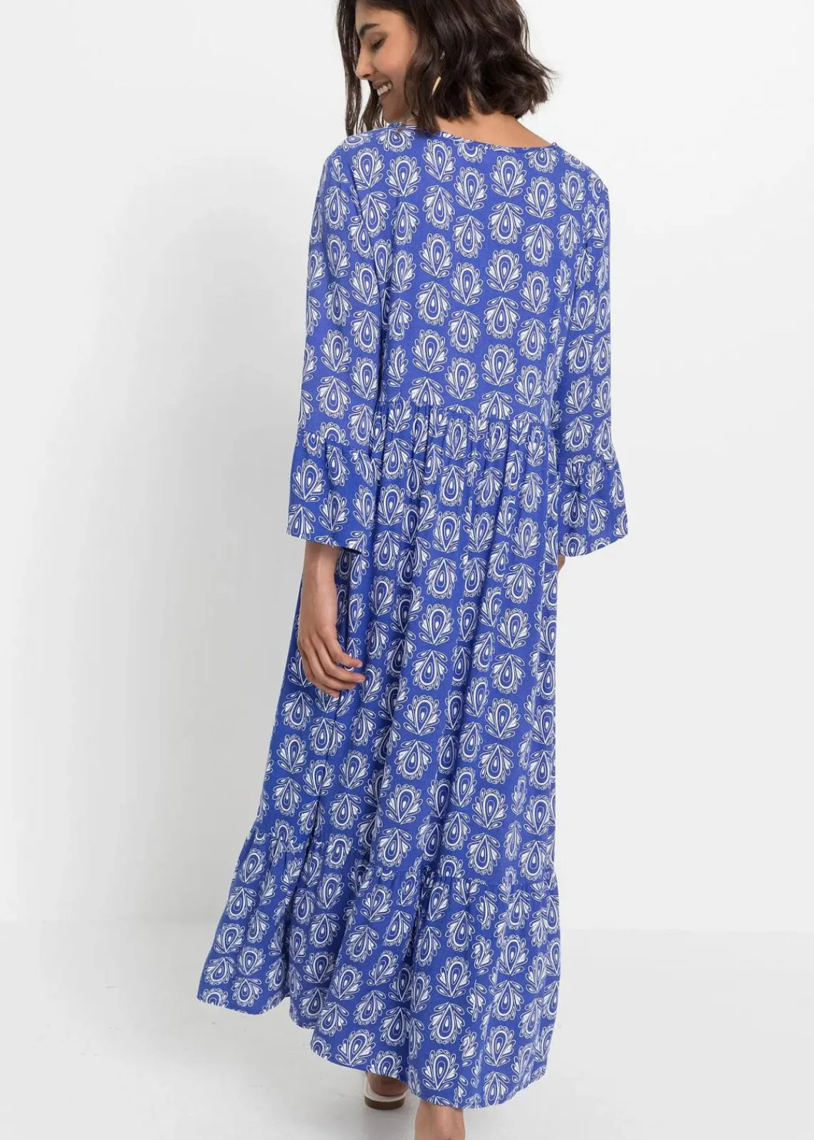 bonprix Bekleidung·Pullover & Strickjacken|Kleider^Kaftan-Kleid edelsteinblau bedruckt