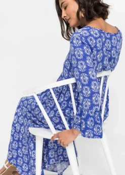 bonprix Bekleidung·Pullover & Strickjacken|Kleider^Kaftan-Kleid edelsteinblau bedruckt