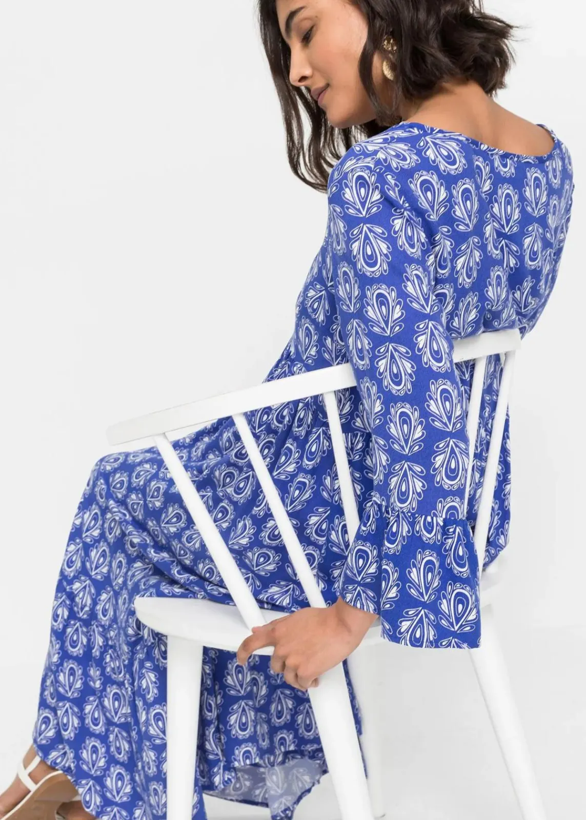 bonprix Bekleidung·Pullover & Strickjacken|Kleider^Kaftan-Kleid edelsteinblau bedruckt