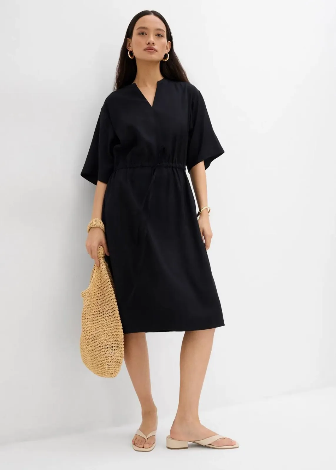 bonprix Bekleidung·Pullover & Strickjacken|Kleider^Kaftan-Kleid aus feiner Viskose schwarz