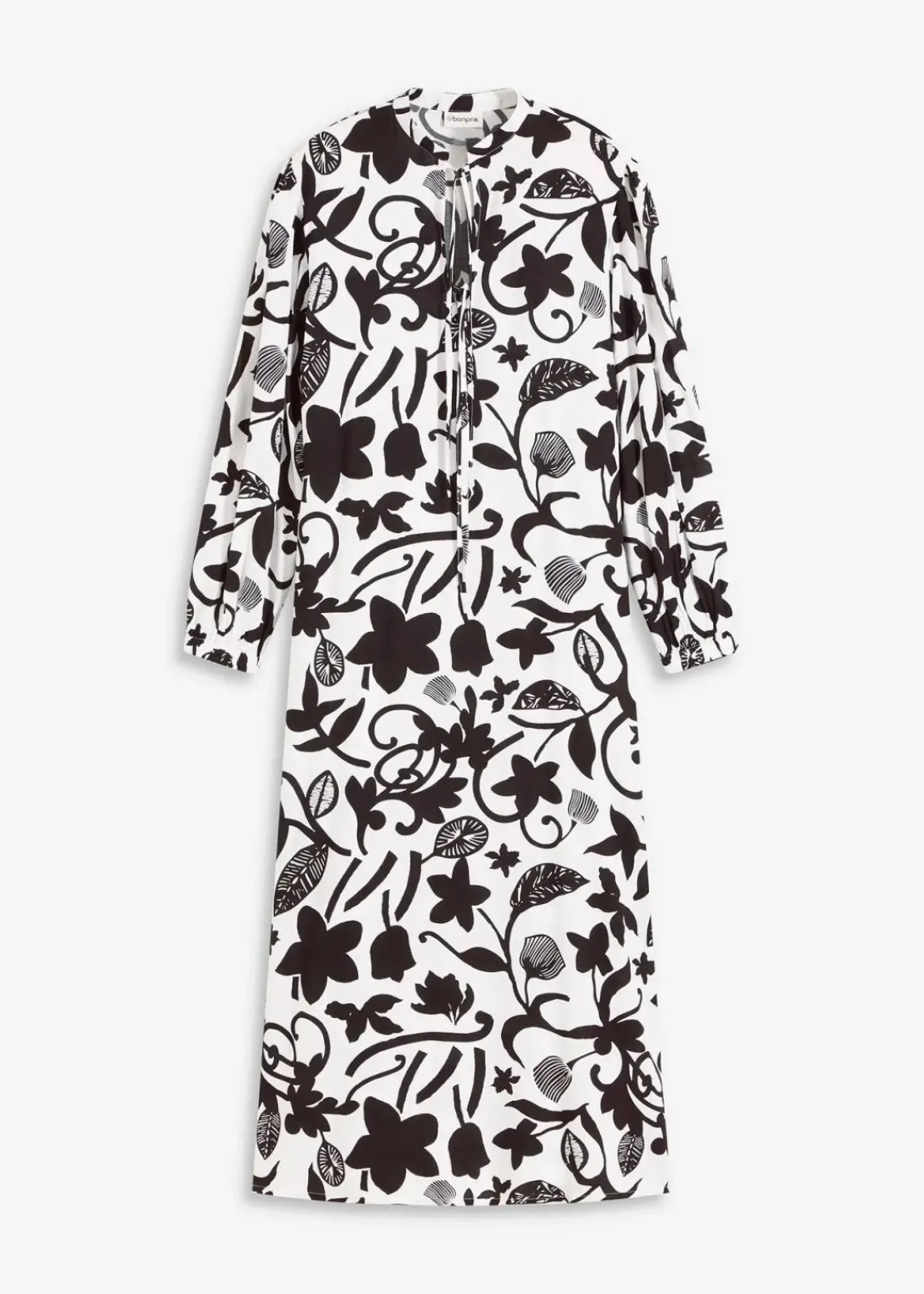 bonprix Bekleidung·Pullover & Strickjacken|Kleider^Kaftan-Kleid aus fließender Viskose schwarz/cremeweiß bedruckt
