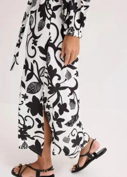 bonprix Bekleidung·Pullover & Strickjacken|Kleider^Kaftan-Kleid aus fließender Viskose schwarz/cremeweiß bedruckt