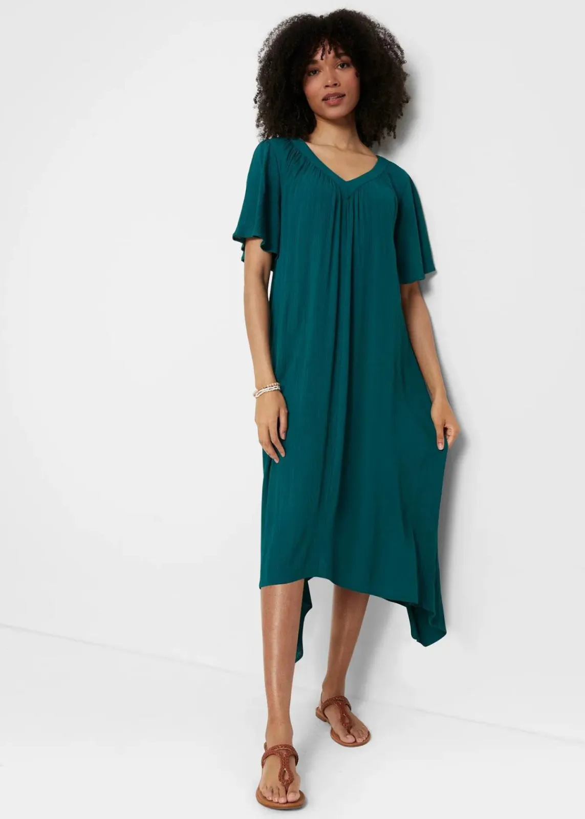 bonprix Bekleidung·Pullover & Strickjacken|Kleider^Kaftan-Kleid aus Kreppware petrol
