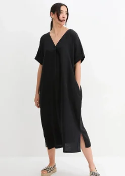 bonprix Bekleidung·Pullover & Strickjacken|Kleider^Kaftan-Kleid aus reinem Leinen schwarz